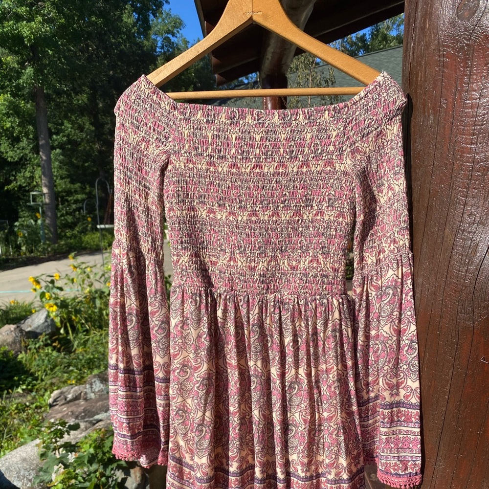 Pink Paisley Smocked Off The Shoulder Top